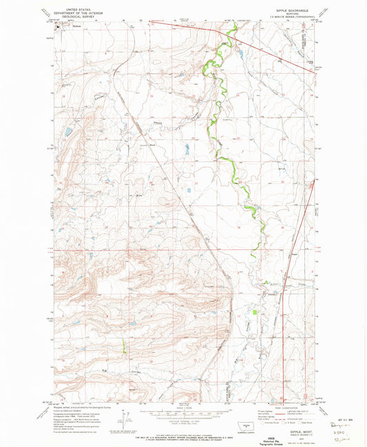 Classic USGS Sipple Montana 7.5'x7.5' Topo Map Image