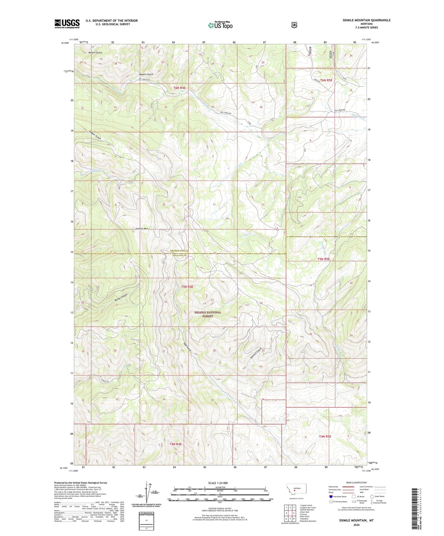 Sixmile Mountain Montana US Topo Map Image