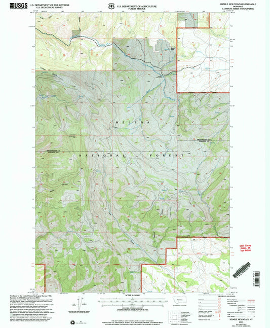 Classic USGS Sixmile Mountain Montana 7.5'x7.5' Topo Map Image
