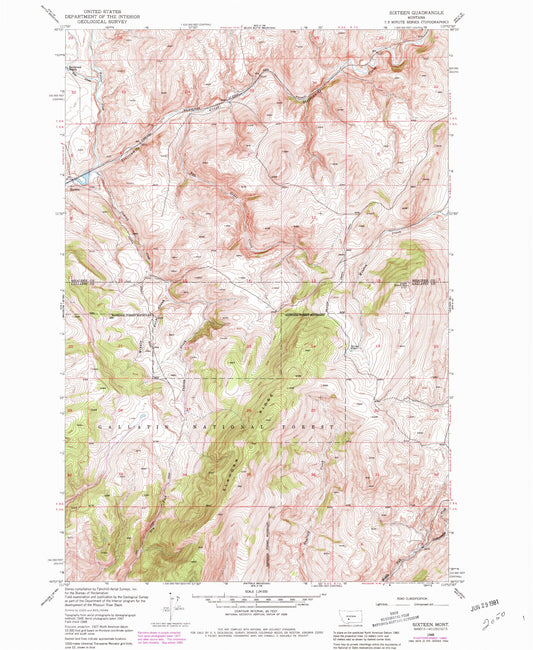 Classic USGS Sixteen Montana 7.5'x7.5' Topo Map Image