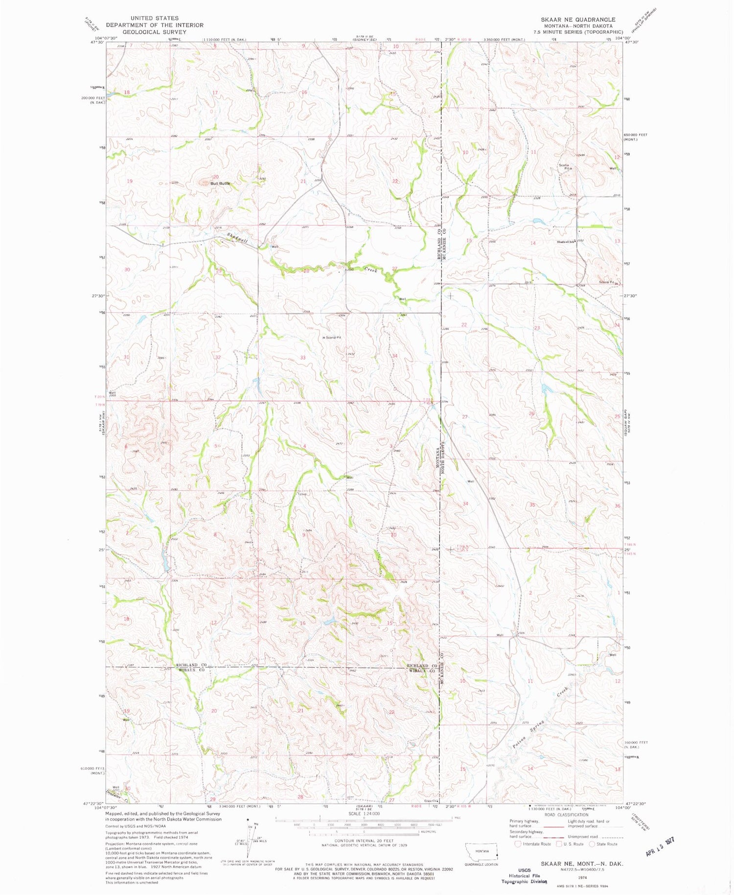 Classic USGS Skaar NE Montana 7.5'x7.5' Topo Map Image