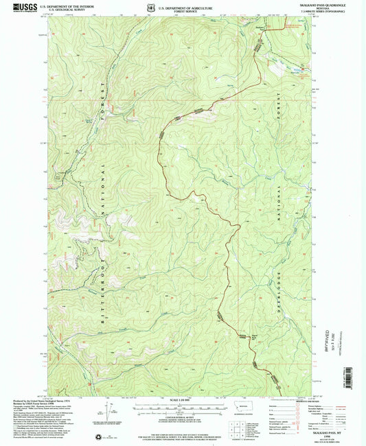 Classic USGS Skalkaho Pass Montana 7.5'x7.5' Topo Map Image