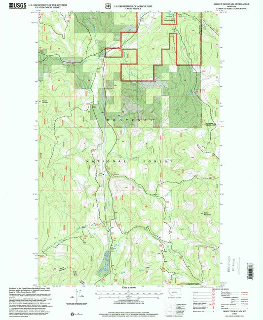 Classic USGS Skillet Mountain Montana 7.5'x7.5' Topo Map Image