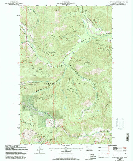 Classic USGS Skookoleel Creek Montana 7.5'x7.5' Topo Map Image