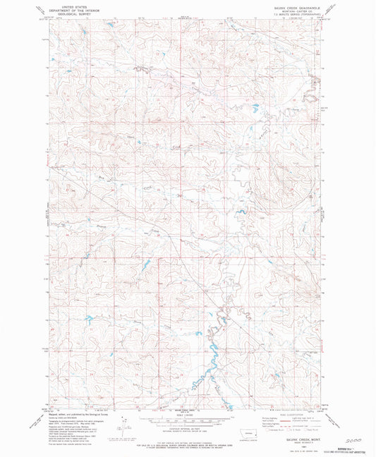 Classic USGS Skunk Creek Montana 7.5'x7.5' Topo Map Image