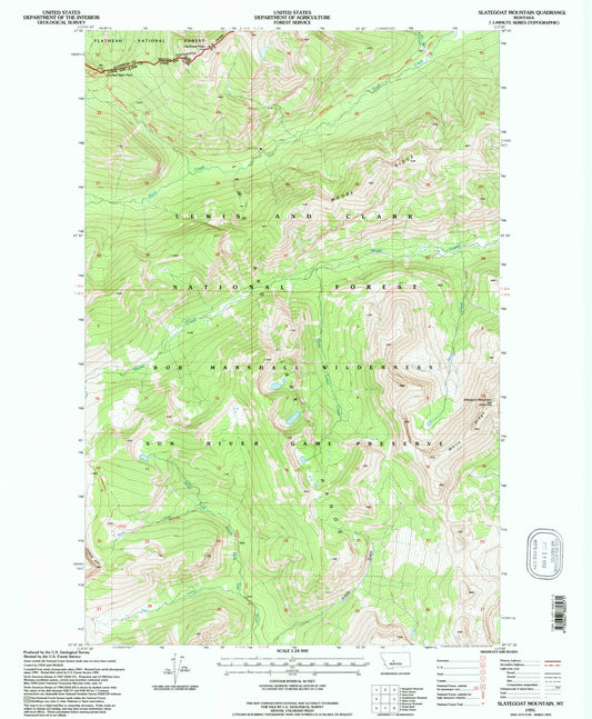 Classic USGS Slategoat Mountain Montana 7.5'x7.5' Topo Map Image