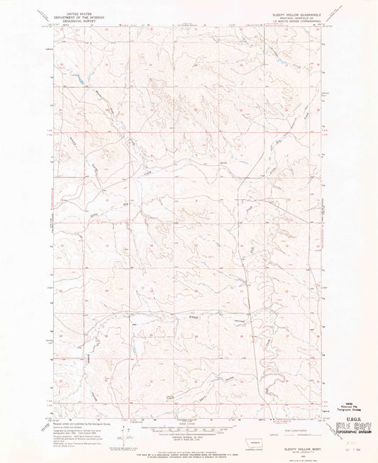 Classic USGS Sleepy Hollow Montana 7.5'x7.5' Topo Map Image
