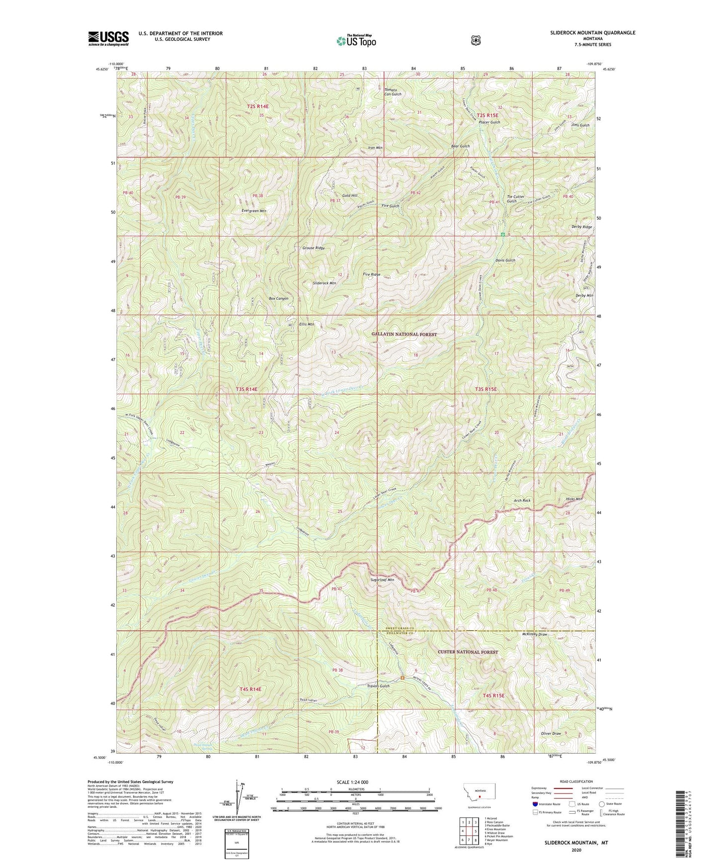 Sliderock Mountain Montana US Topo Map Image