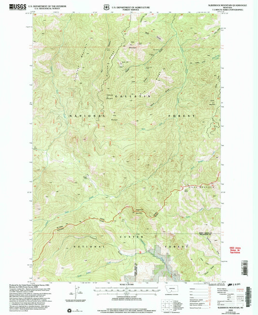 Classic USGS Sliderock Mountain Montana 7.5'x7.5' Topo Map Image