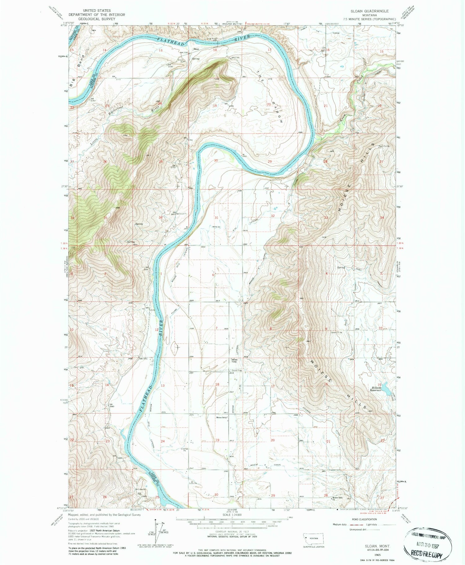 Classic USGS Sloan Montana 7.5'x7.5' Topo Map Image