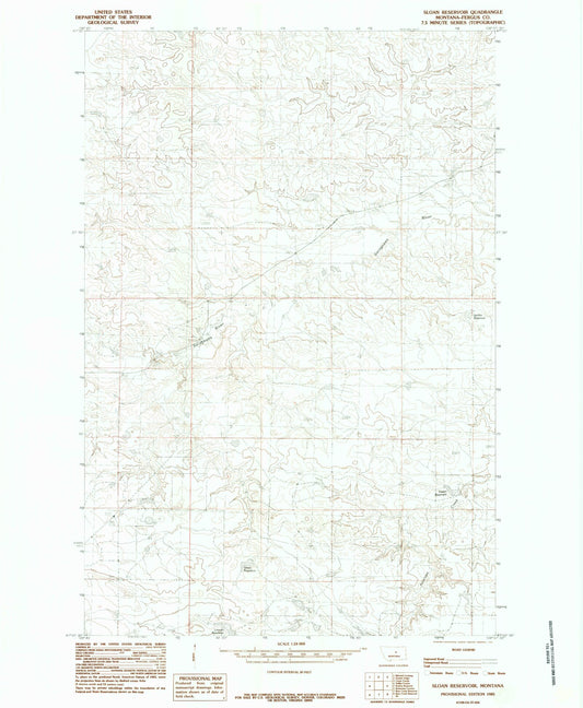 Classic USGS Sloan Reservoir Montana 7.5'x7.5' Topo Map Image