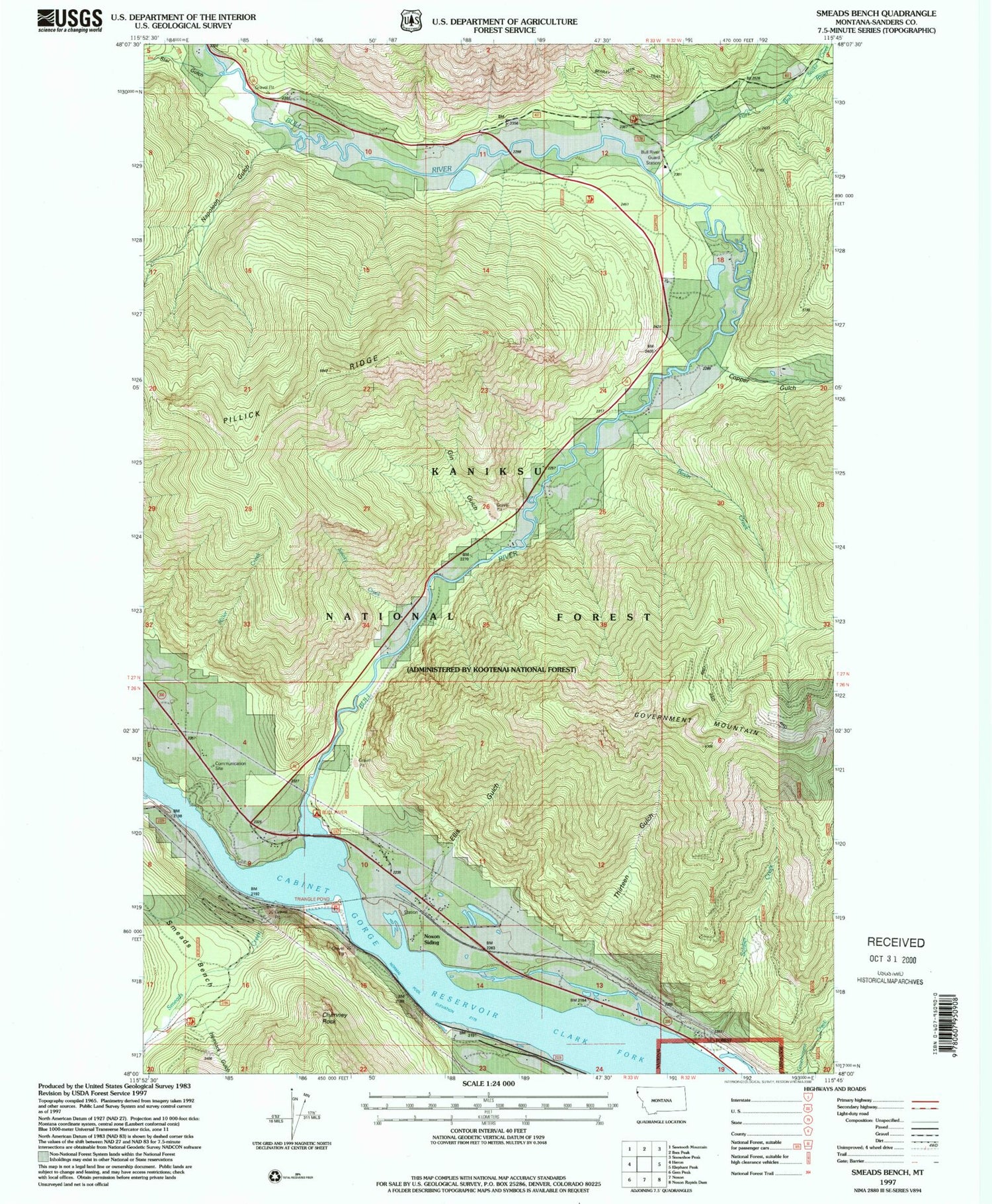 Classic USGS Smeads Bench Montana 7.5'x7.5' Topo Map Image