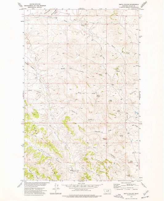Classic USGS Smith Coulee Montana 7.5'x7.5' Topo Map Image