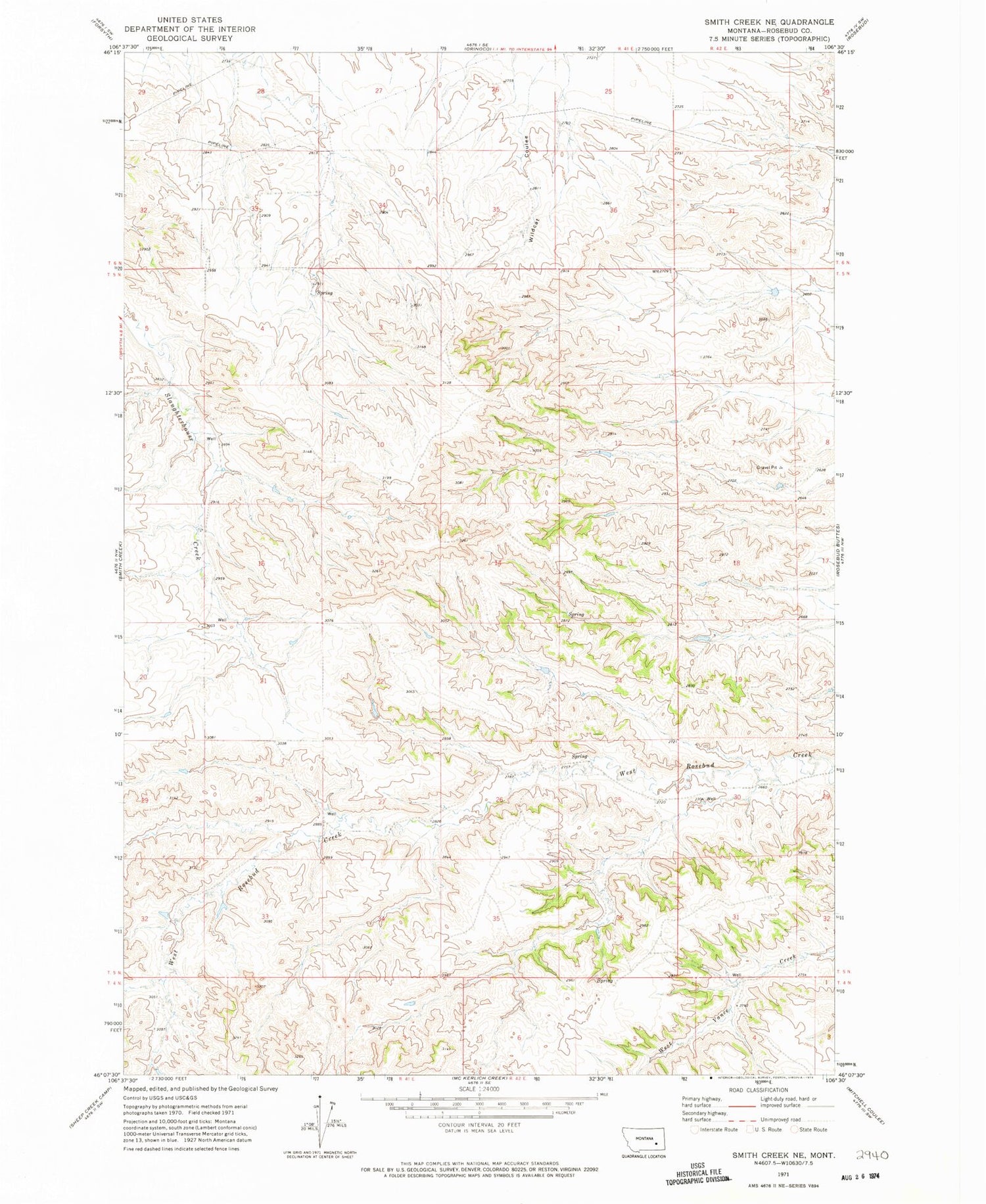 Classic USGS Smith Creek NE Montana 7.5'x7.5' Topo Map Image