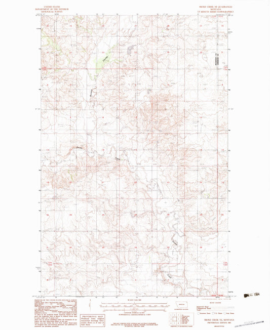Classic USGS Smoke Creek NE Montana 7.5'x7.5' Topo Map Image