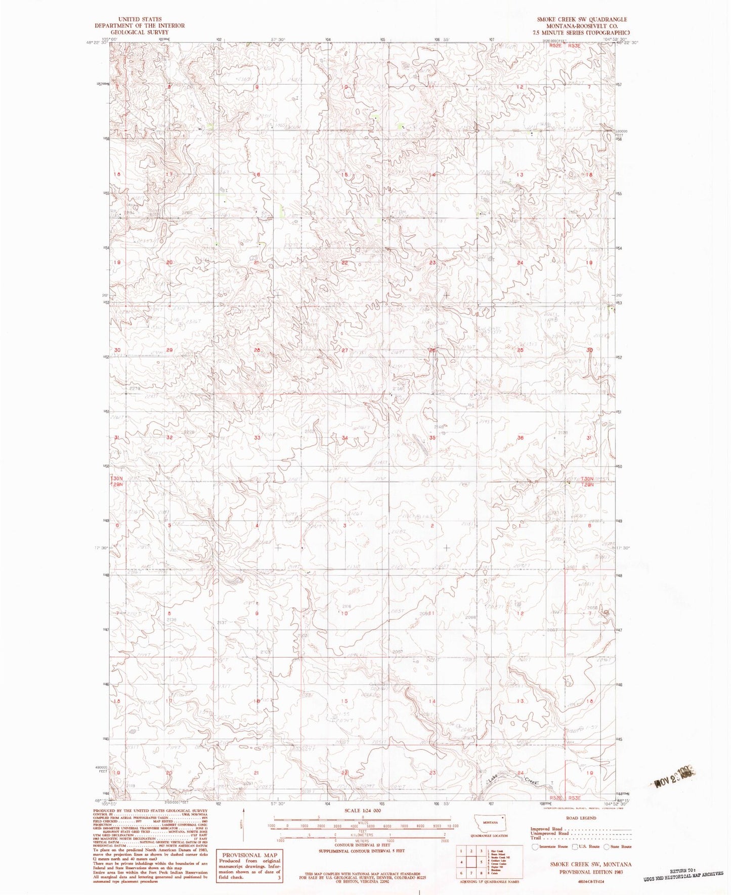 Classic USGS Smoke Creek SW Montana 7.5'x7.5' Topo Map Image