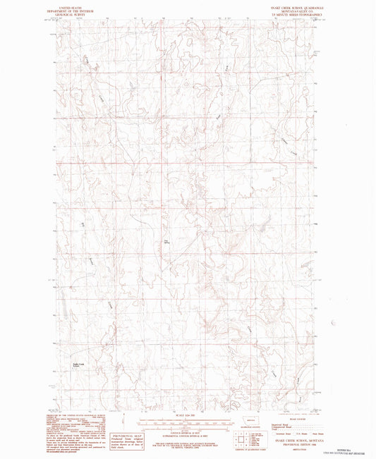Classic USGS Snake Creek School Montana 7.5'x7.5' Topo Map Image