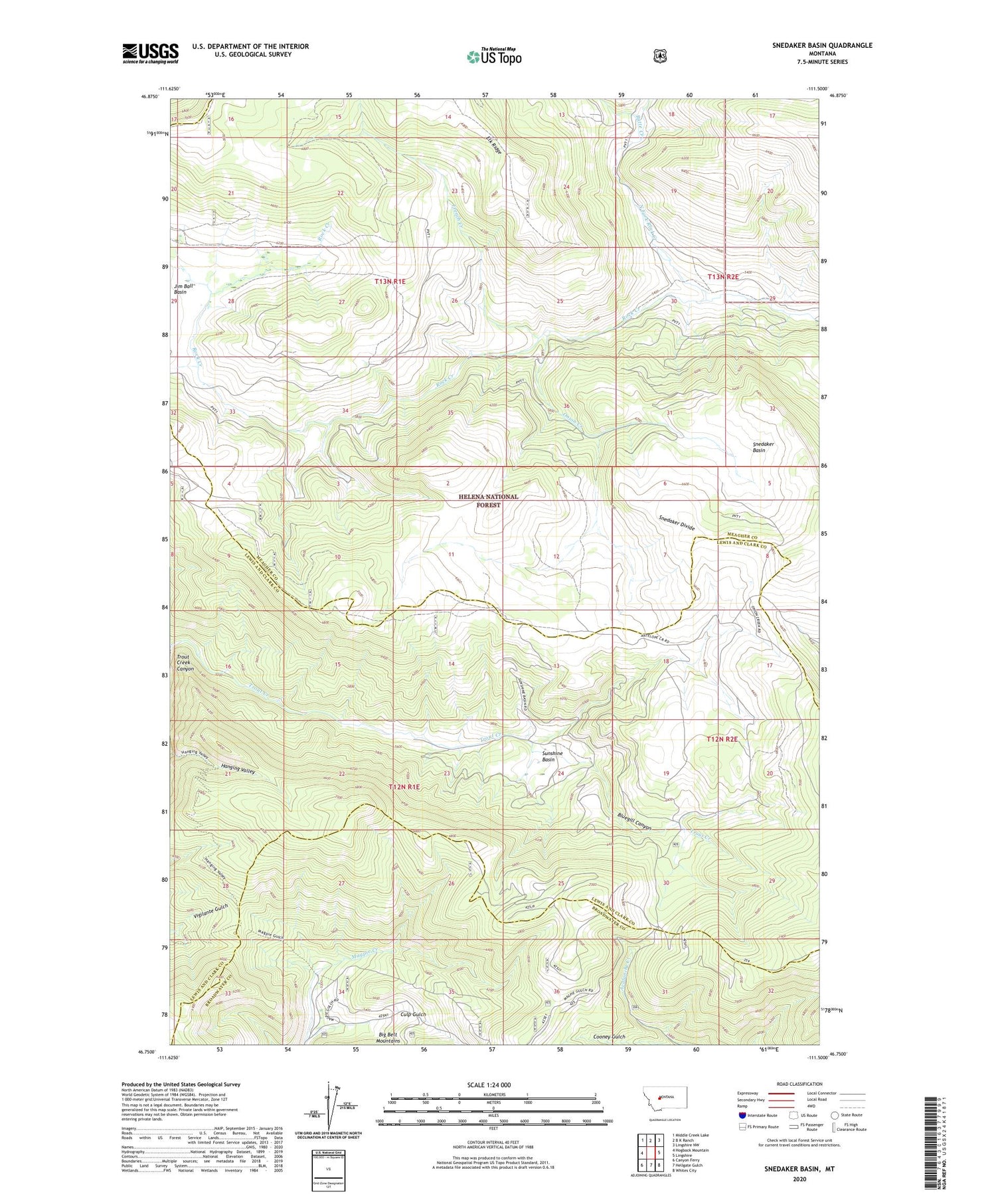 Snedaker Basin Montana US Topo Map Image