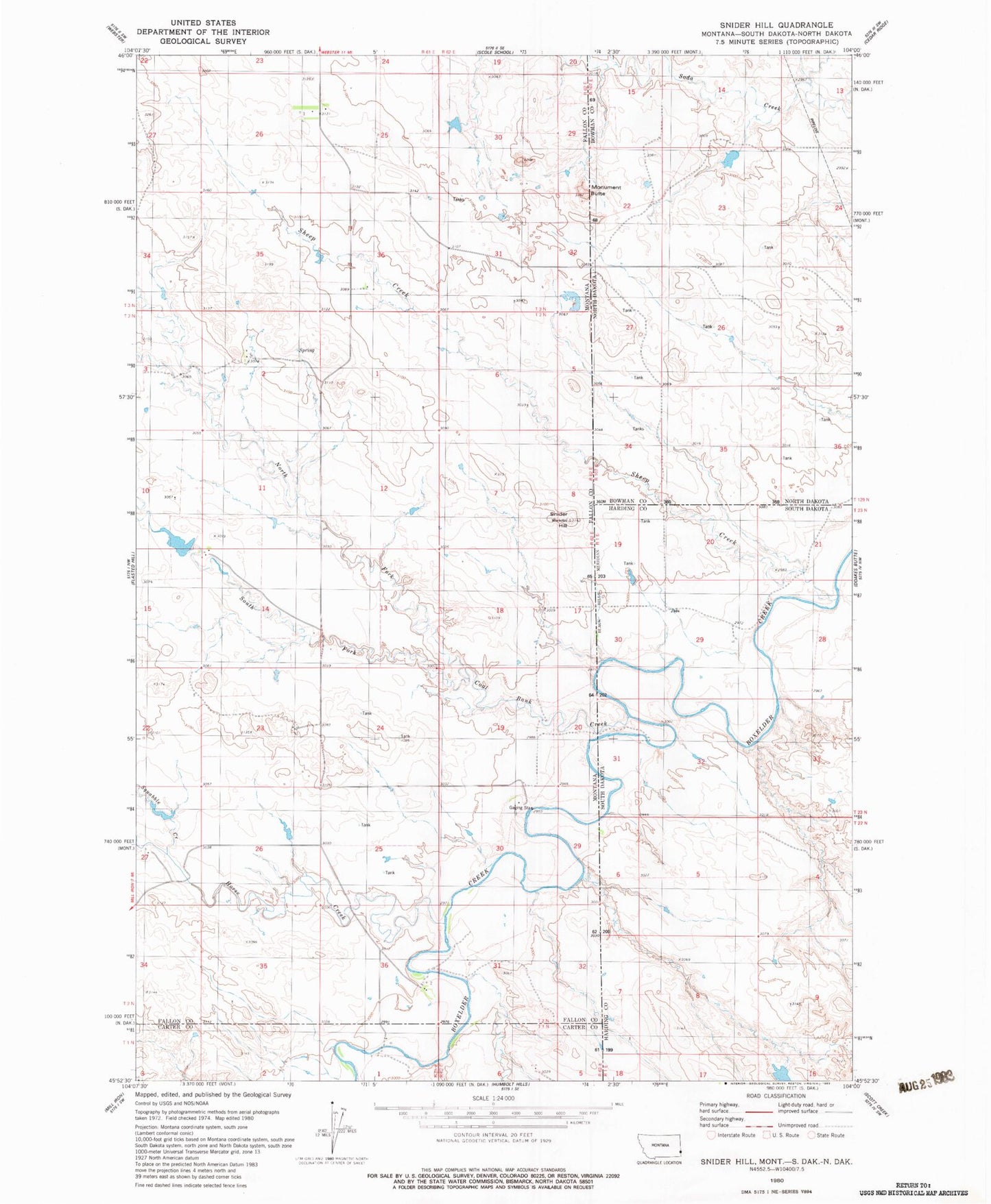 Classic USGS Snider Hill Montana 7.5'x7.5' Topo Map Image