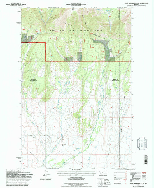 Classic USGS Snow Saucer Coulee Montana 7.5'x7.5' Topo Map Image