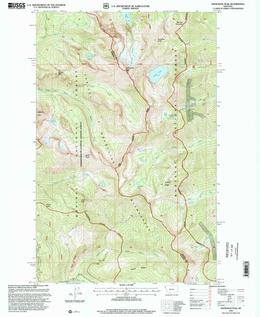 Classic USGS Snowshoe Peak Montana 7.5'x7.5' Topo Map Image