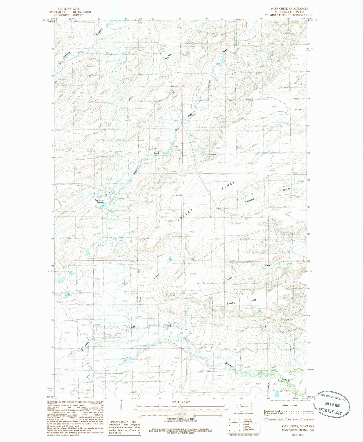 Classic USGS Soap Creek Montana 7.5'x7.5' Topo Map Image
