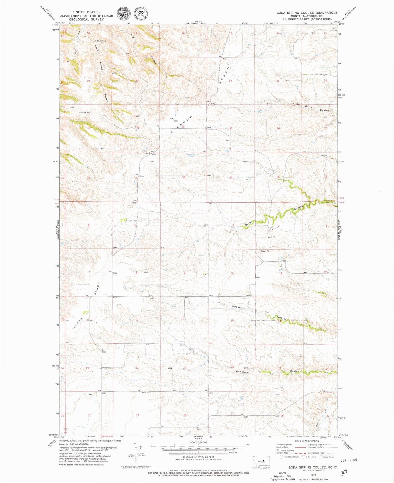 Classic USGS Soda Spring Coulee Montana 7.5'x7.5' Topo Map Image