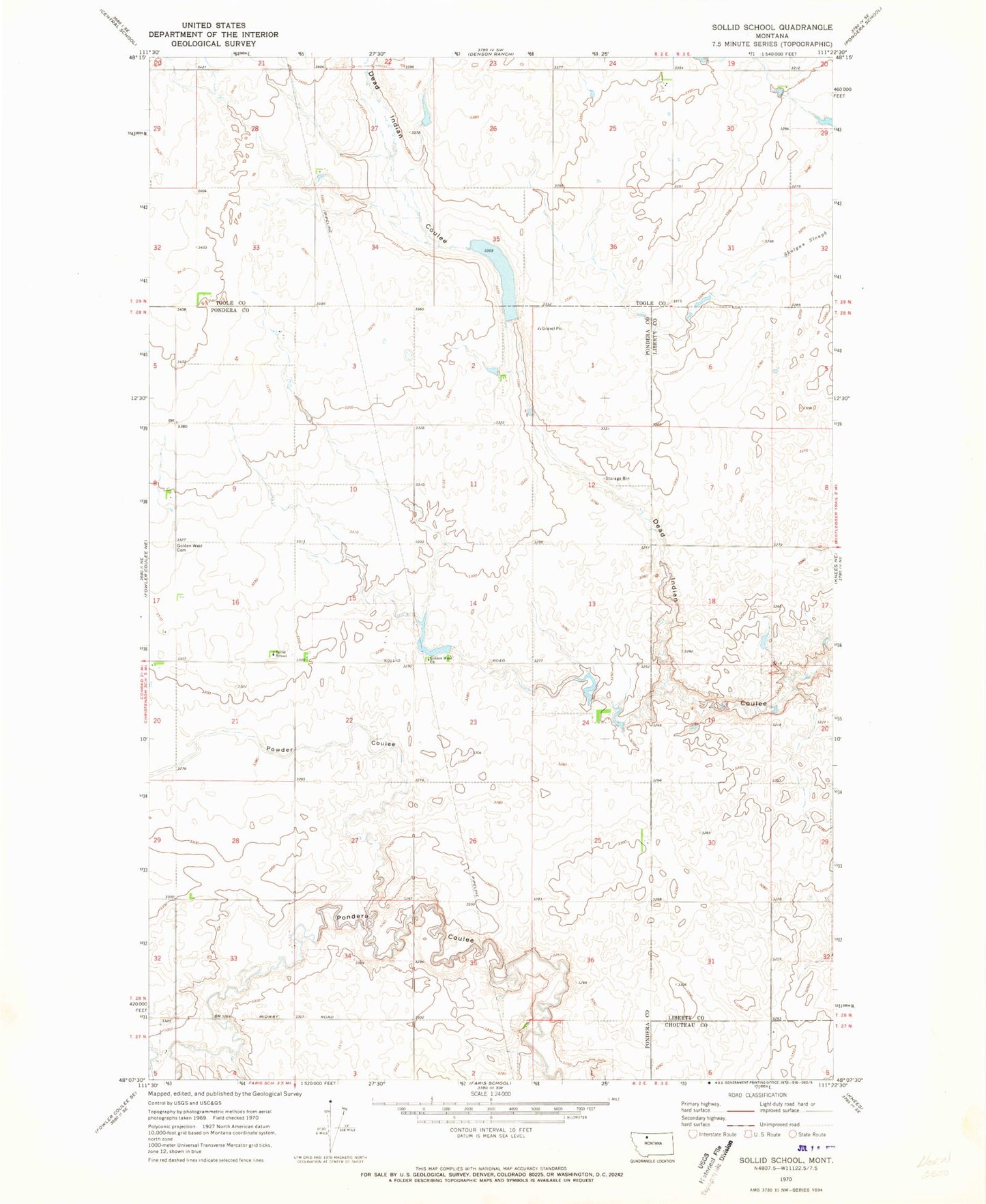 Classic USGS Sollid School Montana 7.5'x7.5' Topo Map Image