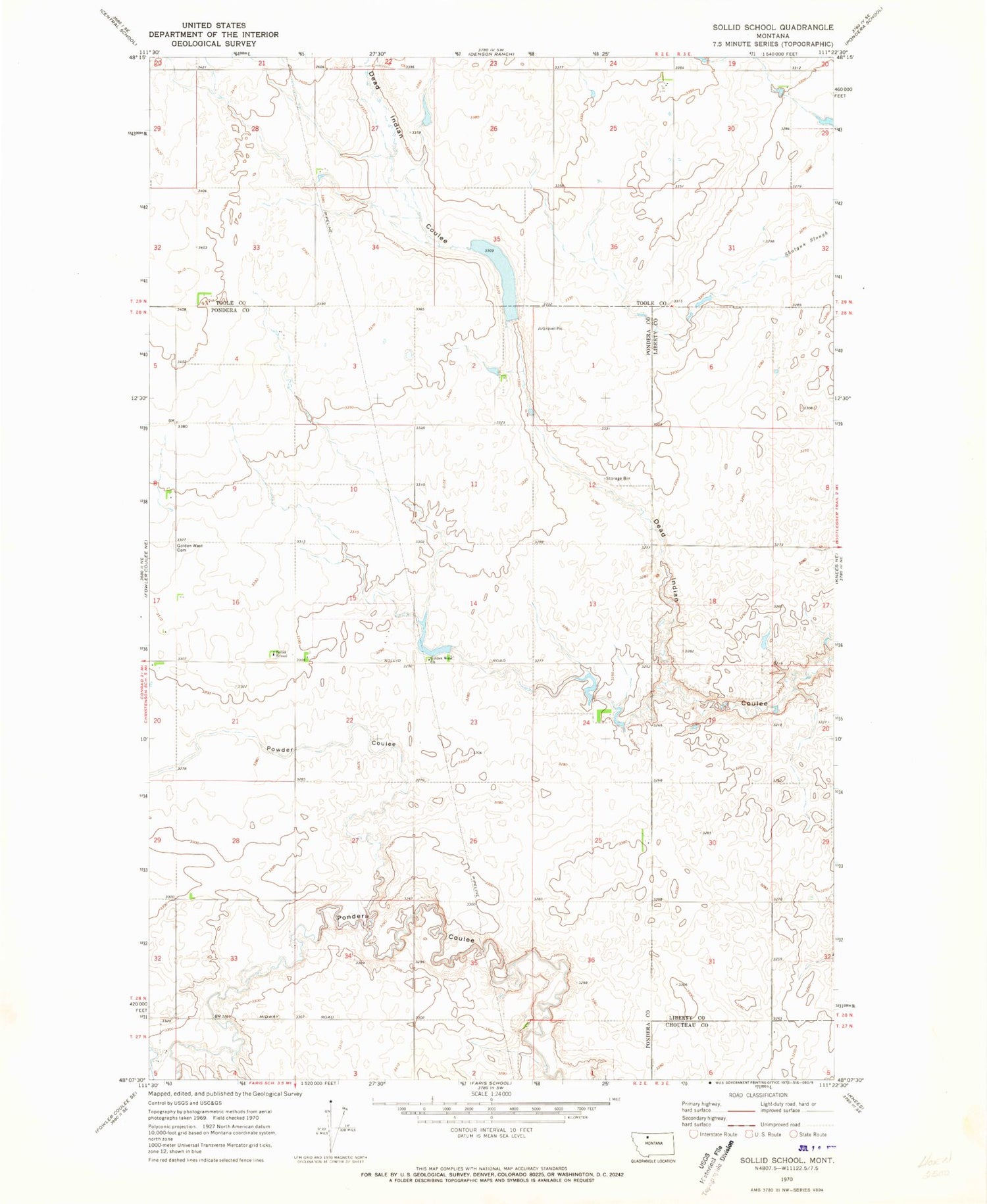 Classic USGS Sollid School Montana 7.5'x7.5' Topo Map Image
