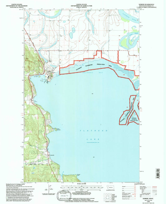 Classic USGS Somers Montana 7.5'x7.5' Topo Map Image