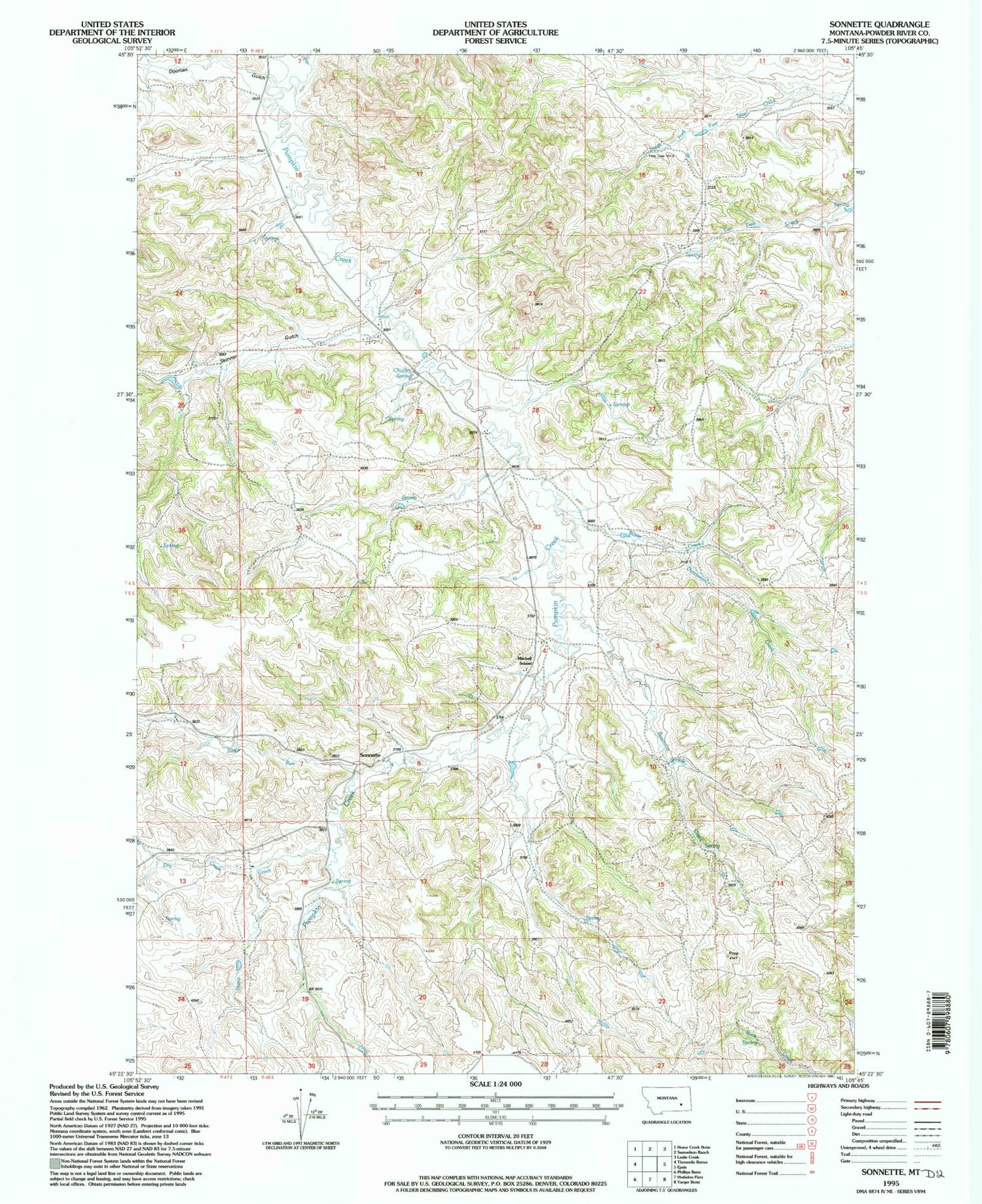 Classic USGS Sonnette Montana 7.5'x7.5' Topo Map Image