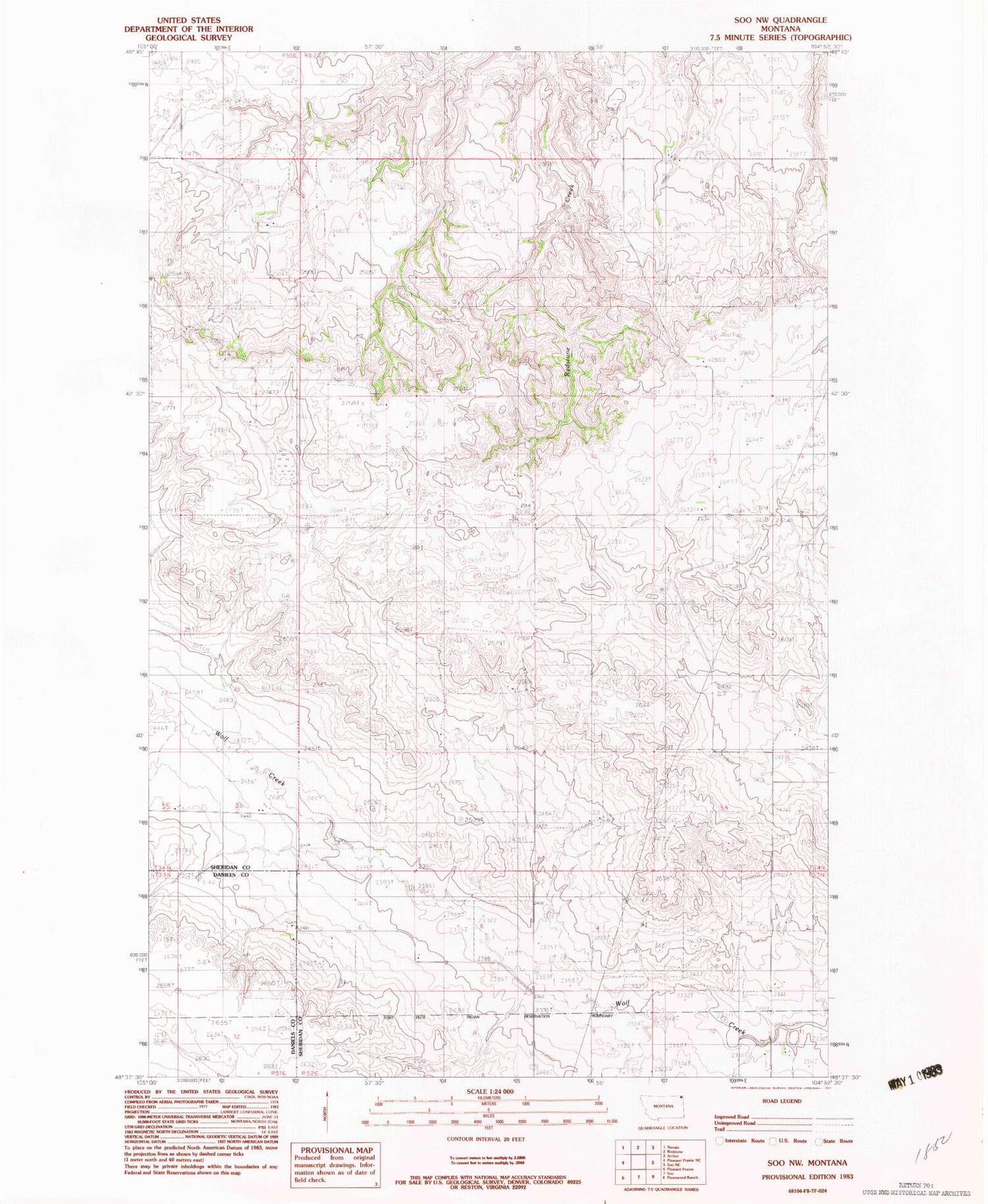 Classic USGS Soo NW Montana 7.5'x7.5' Topo Map Image