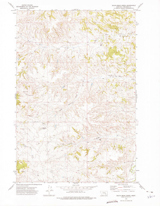 Classic USGS South Bear Creek Montana 7.5'x7.5' Topo Map Image