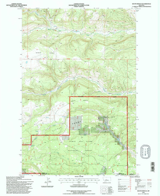 Classic USGS South Bench Montana 7.5'x7.5' Topo Map Image