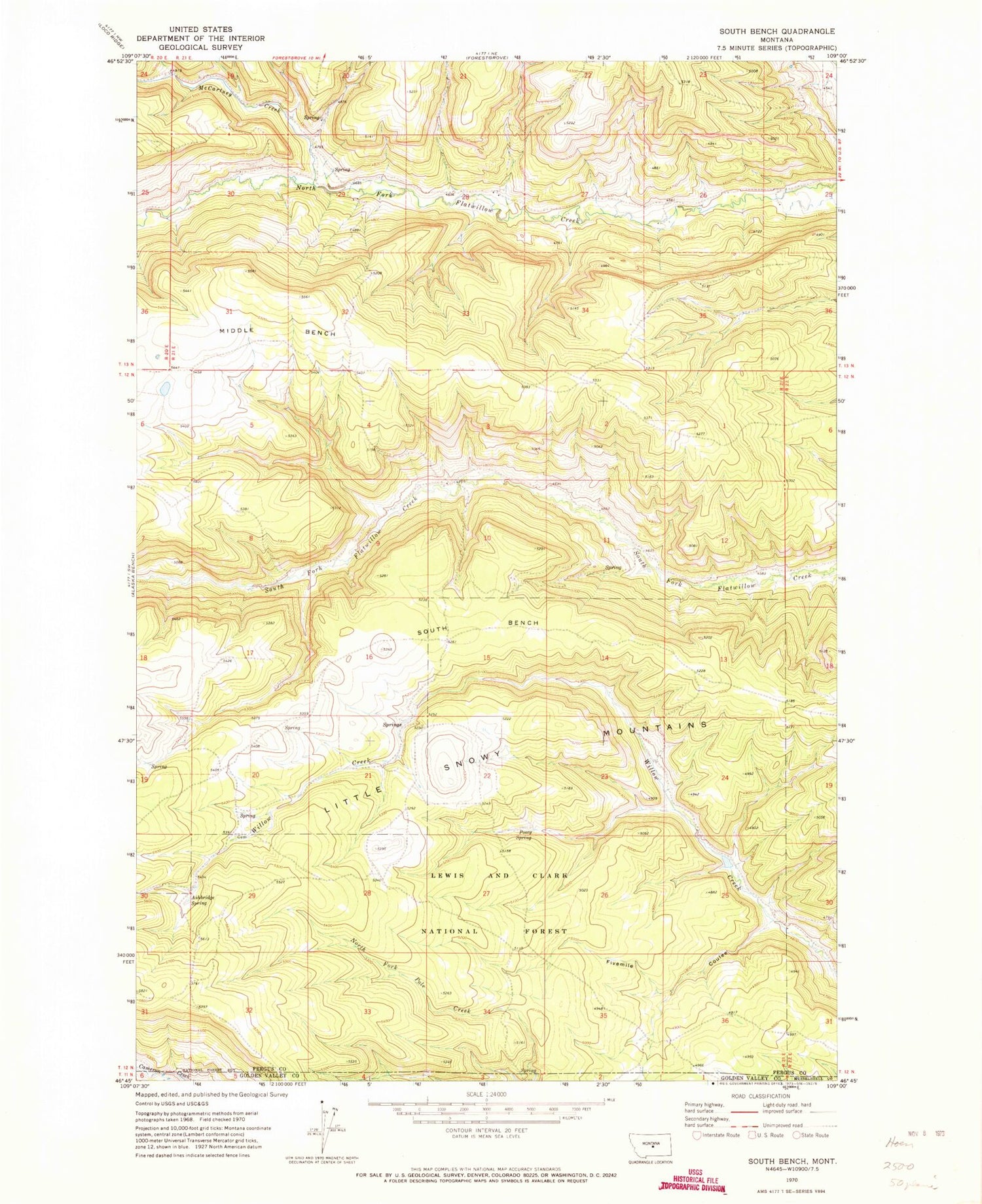 Classic USGS South Bench Montana 7.5'x7.5' Topo Map Image
