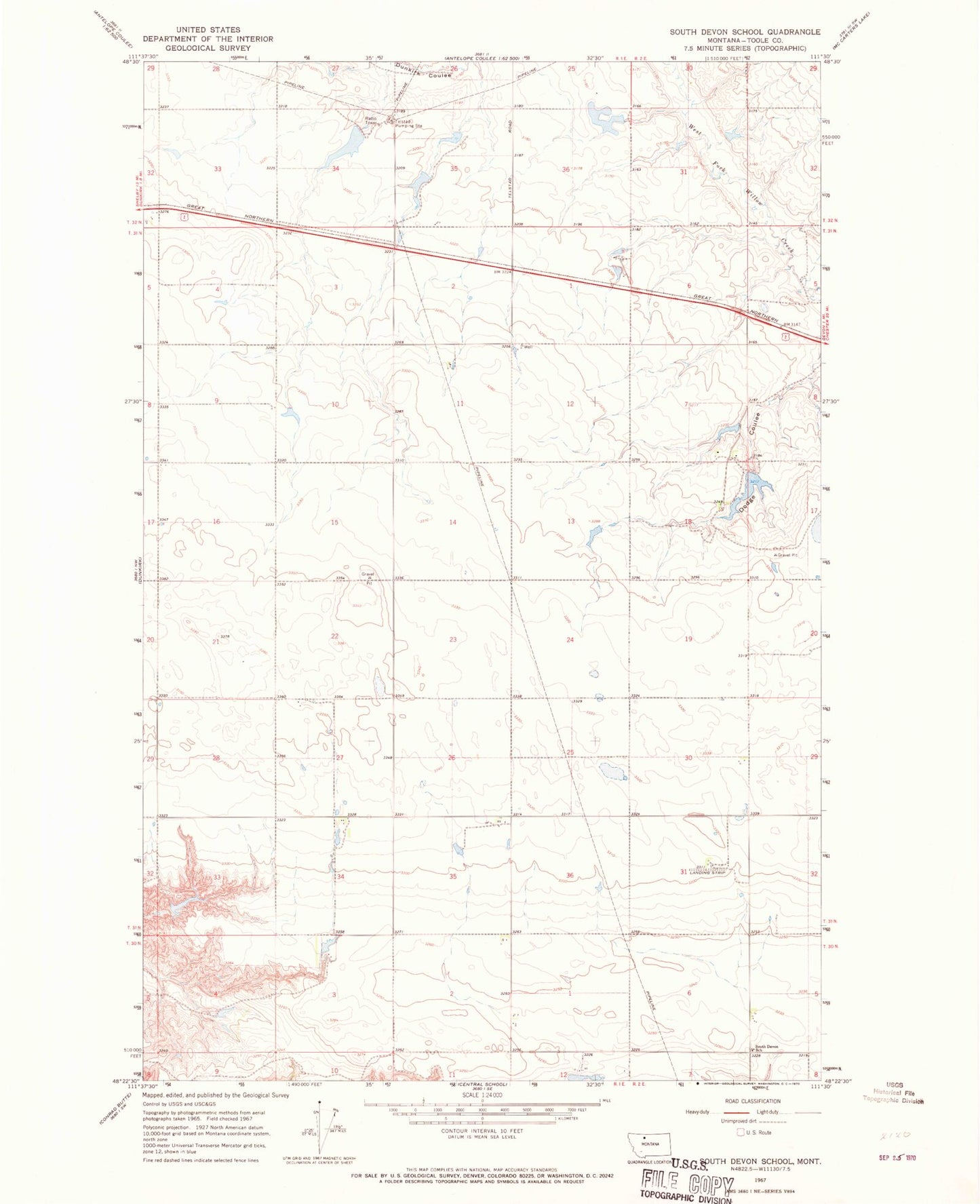 Classic USGS South Devon School Montana 7.5'x7.5' Topo Map Image