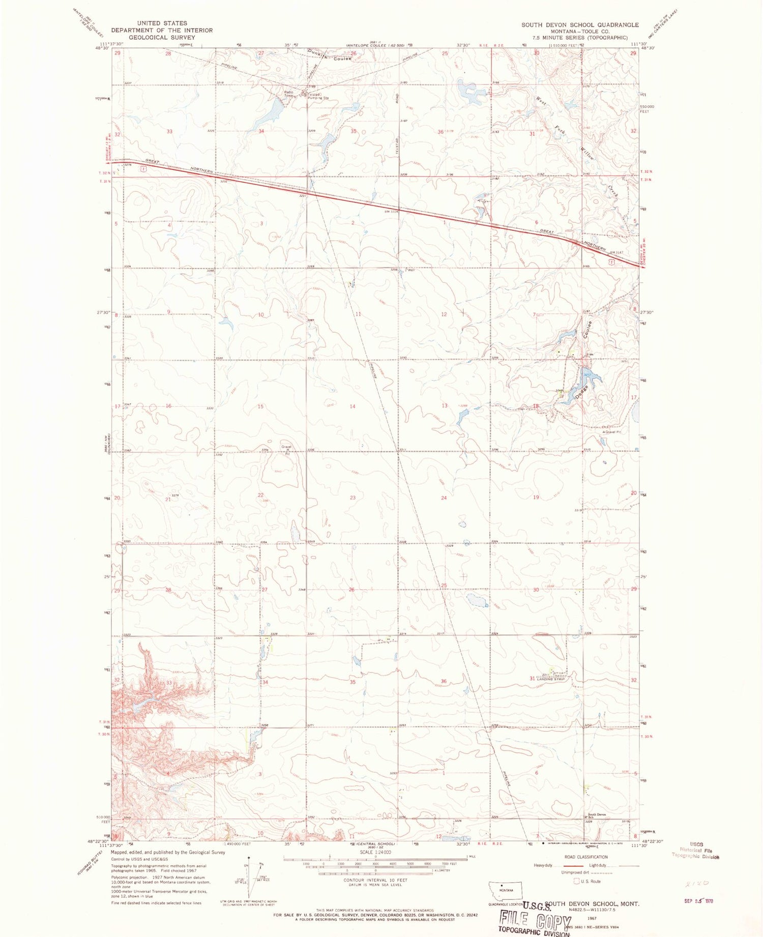 Classic USGS South Devon School Montana 7.5'x7.5' Topo Map Image