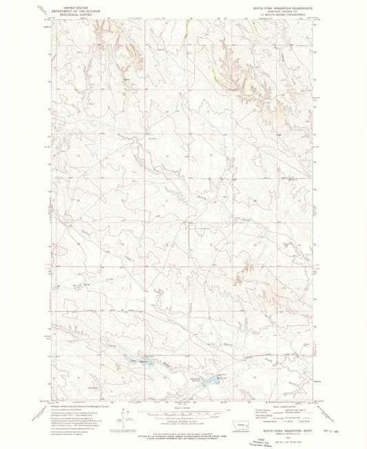Classic USGS South Fork Reservoir Montana 7.5'x7.5' Topo Map Image