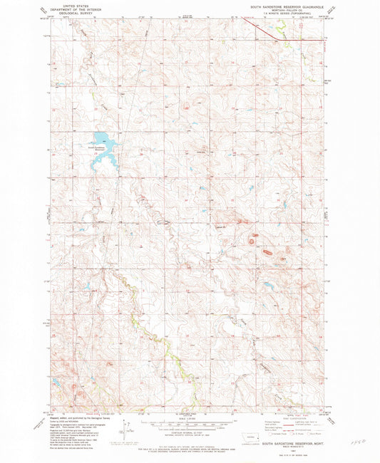Classic USGS South Sandstone Reservoir Montana 7.5'x7.5' Topo Map Image