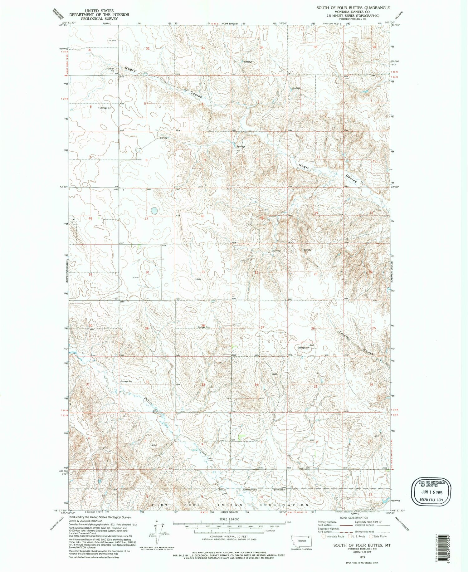 Classic USGS South of Four Buttes Montana 7.5'x7.5' Topo Map Image