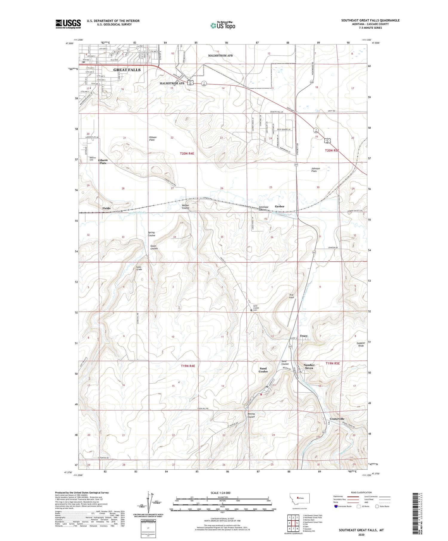 Southeast Great Falls Montana US Topo Map Image