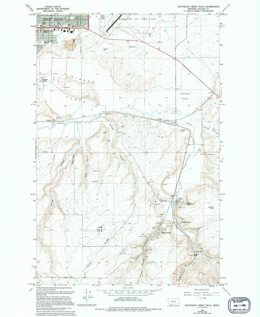 Classic USGS Southeast Great Falls Montana 7.5'x7.5' Topo Map Image
