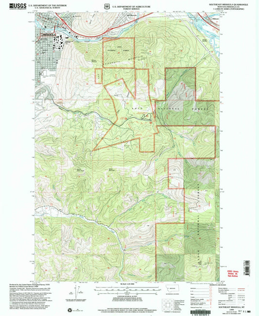 Classic USGS Southeast Missoula Montana 7.5'x7.5' Topo Map Image