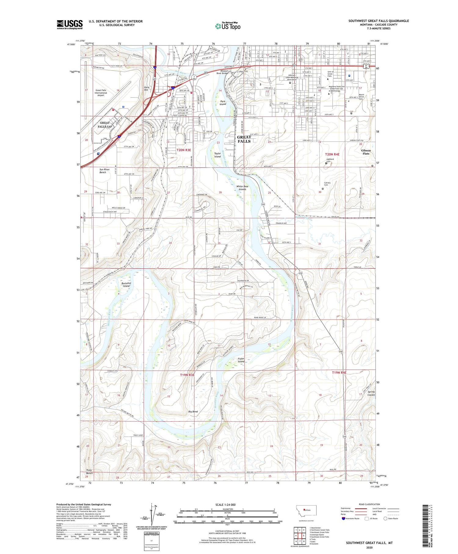 Southwest Great Falls Montana US Topo Map Image