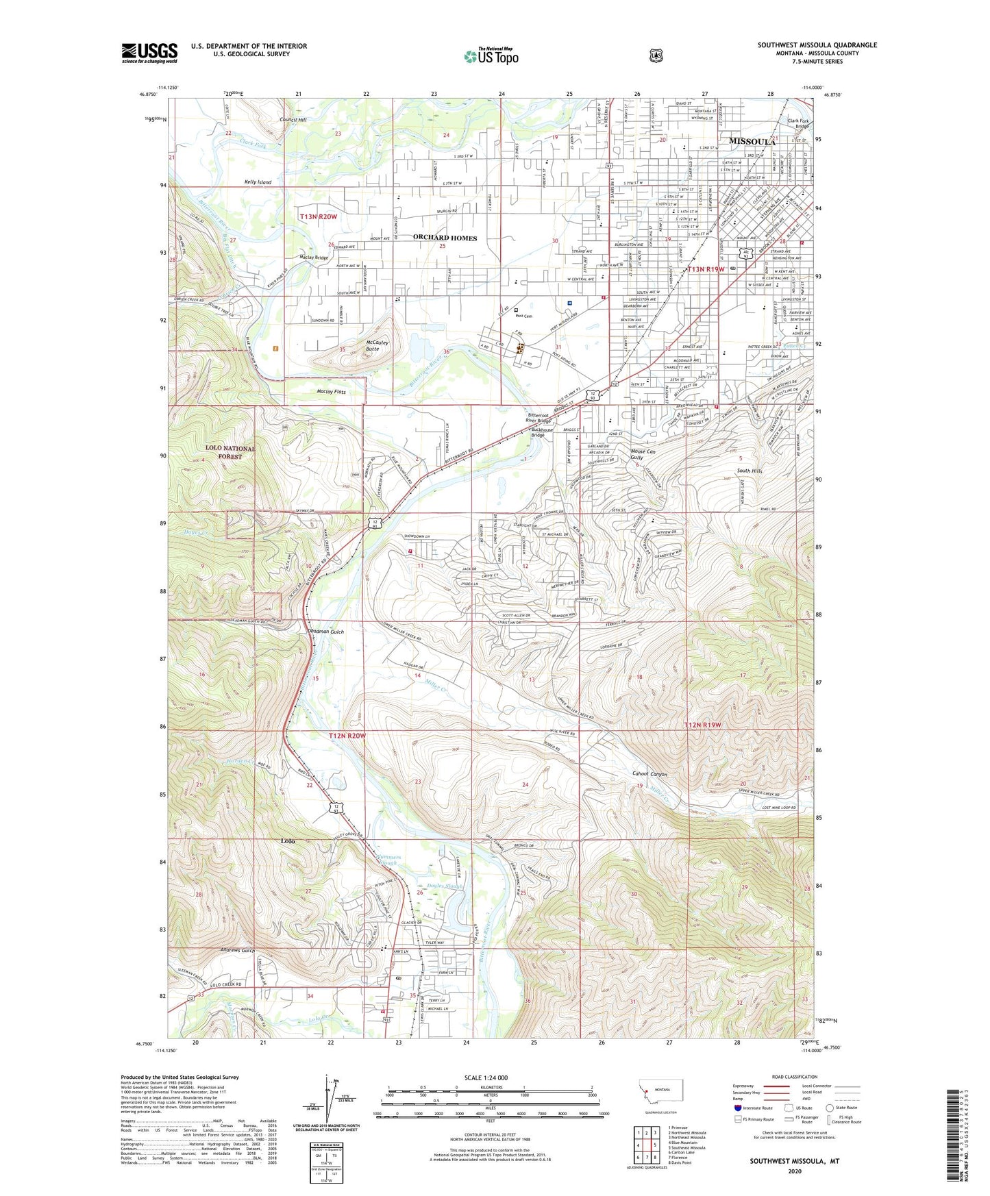 Southwest Missoula Montana US Topo Map Image