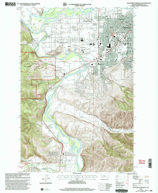 Classic USGS Southwest Missoula Montana 7.5'x7.5' Topo Map Image