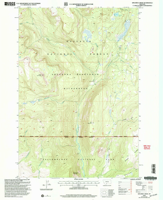Classic USGS Specimen Creek Montana 7.5'x7.5' Topo Map Image