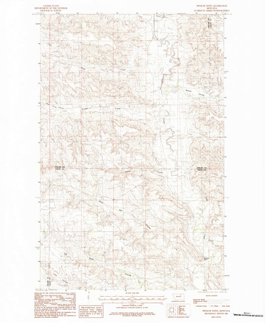 Classic USGS Spencer Point Montana 7.5'x7.5' Topo Map Image