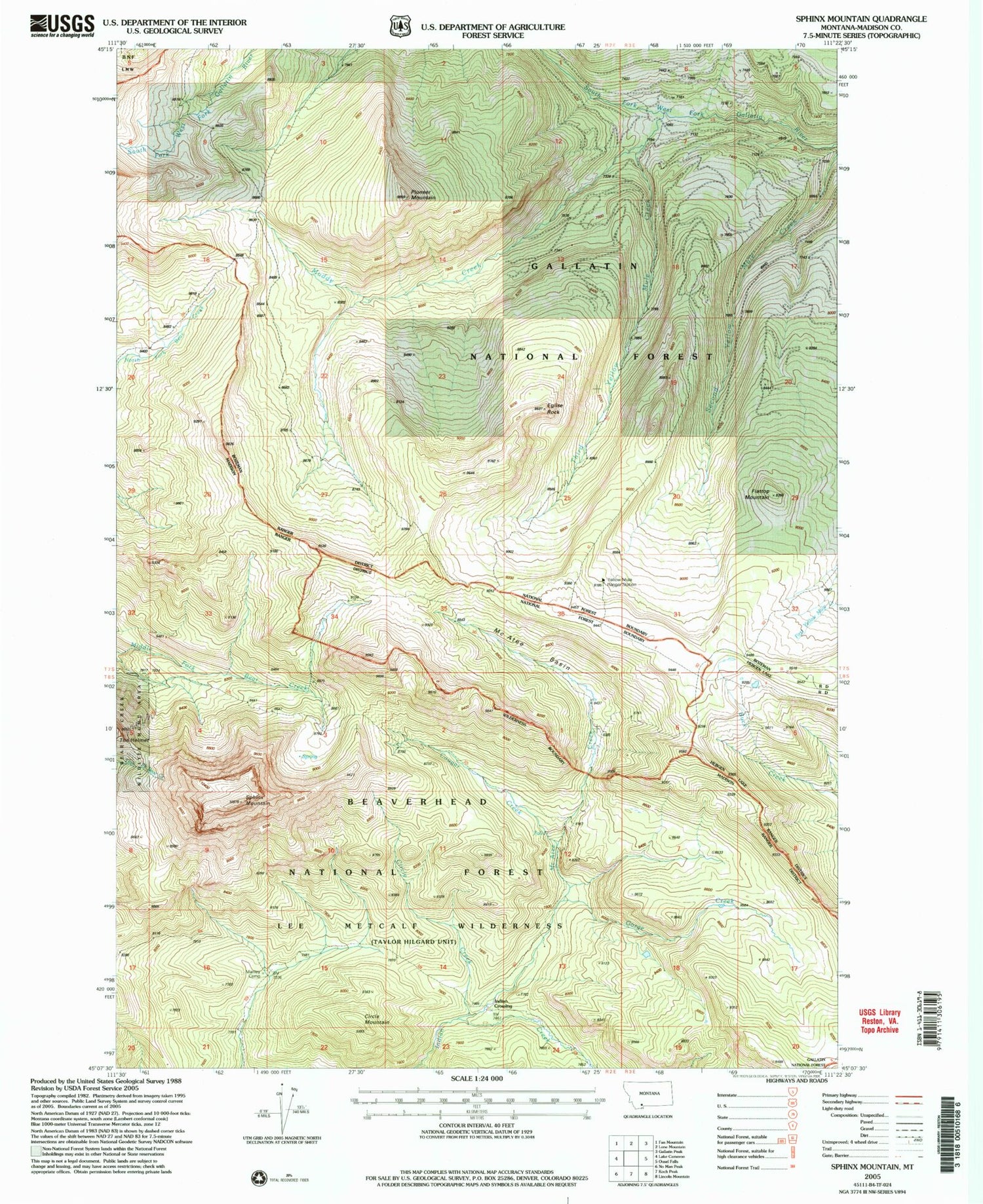Classic USGS Sphinx Mountain Montana 7.5'x7.5' Topo Map Image