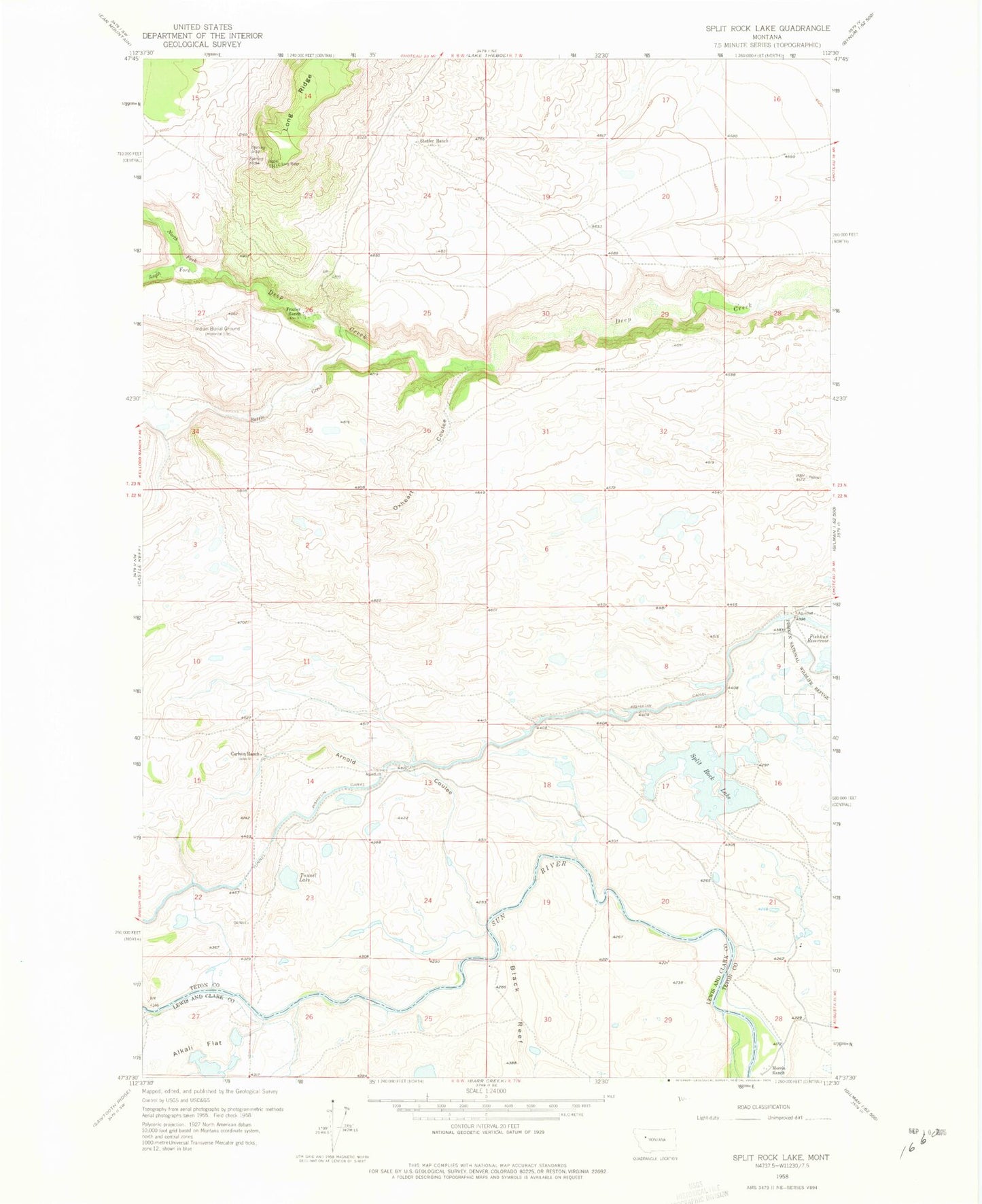 Classic USGS Split Rock Lake Montana 7.5'x7.5' Topo Map Image